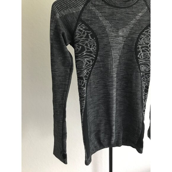 Lulu Lemon Rest Less Pullover | Hip Length | Size 2 | Black, Gray Floral Ribbed - Picture 2 of 6